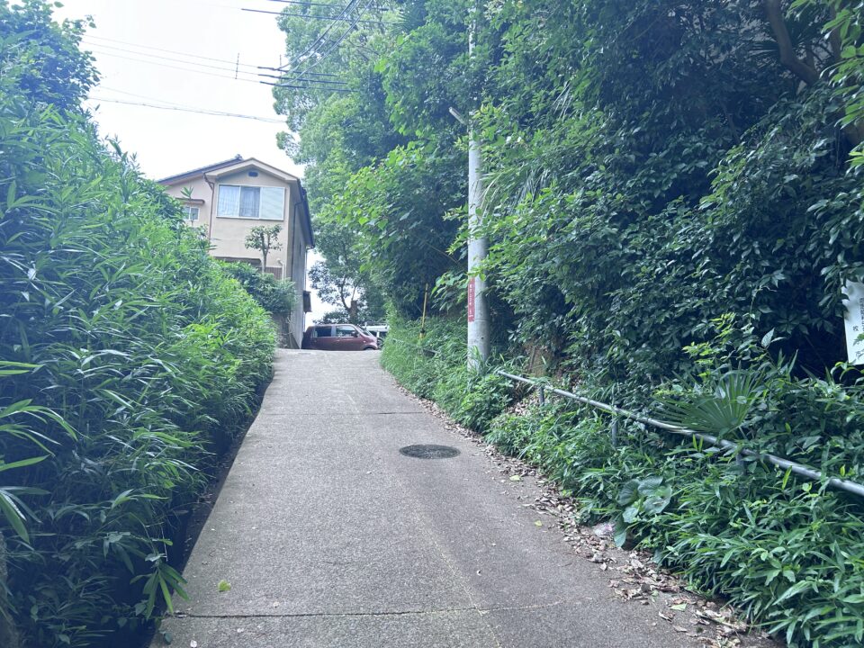 意賀美神社の駐車場まで上がってくる細い道