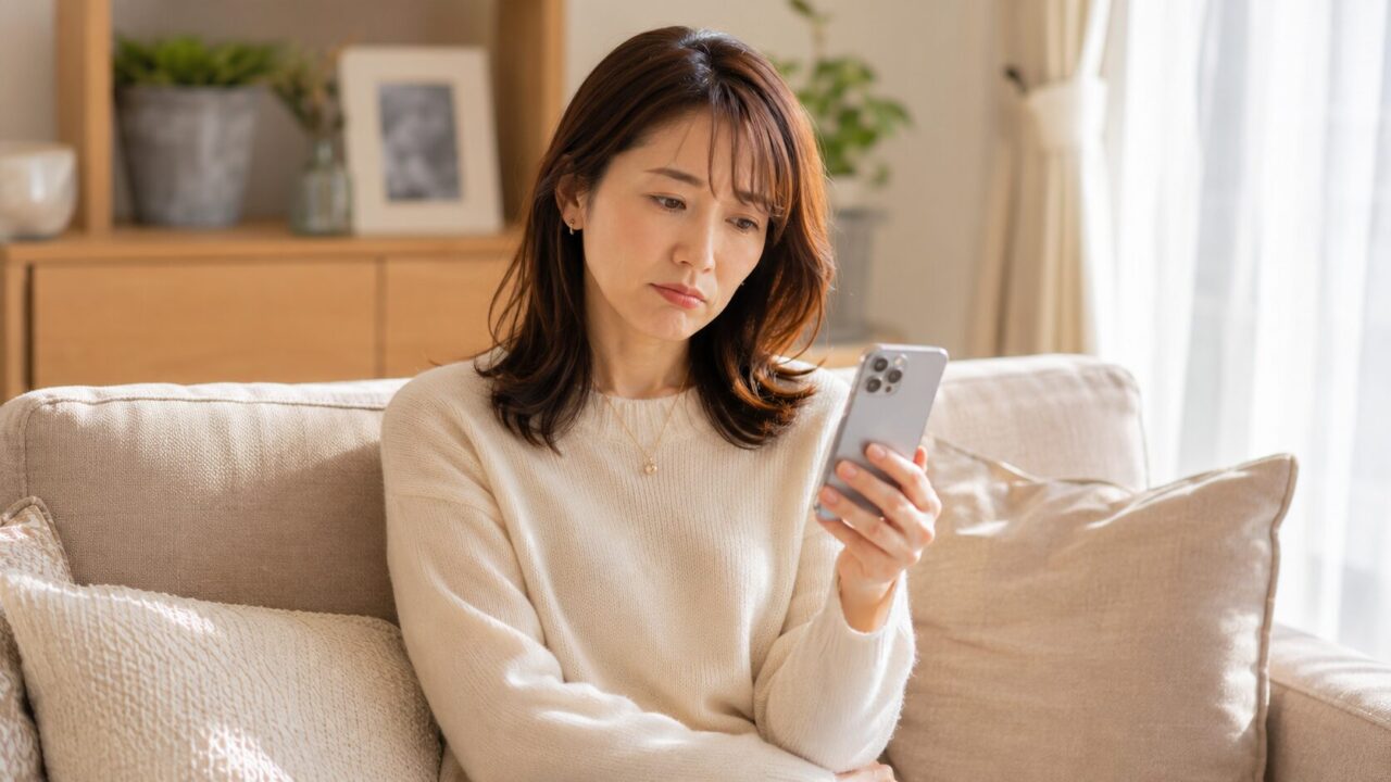 穏やかな部屋で考え込む女性